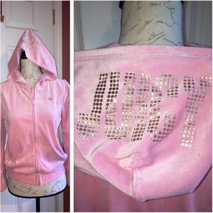 Juicy Couture Big Girls Velour Pink Hoodie Jacket Embroidered Crown Logo Youth L